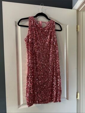 Backless Pink Sequin Shift Dress